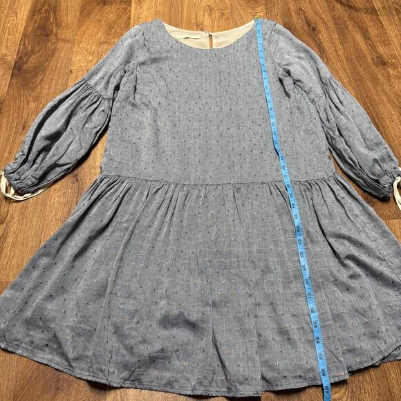 Paper Crown Drop Waist Blue Copper Dot Maternity Dress 3/4 Sleeve Size Small - Picture 10 of 10